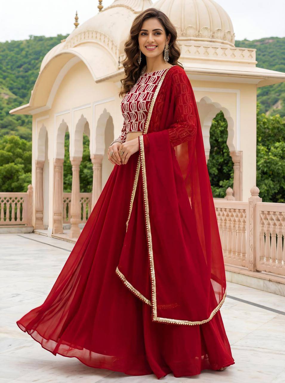 Deep Georgette vol 32 Red Designer lehenga choli manufacturers in Delhi
